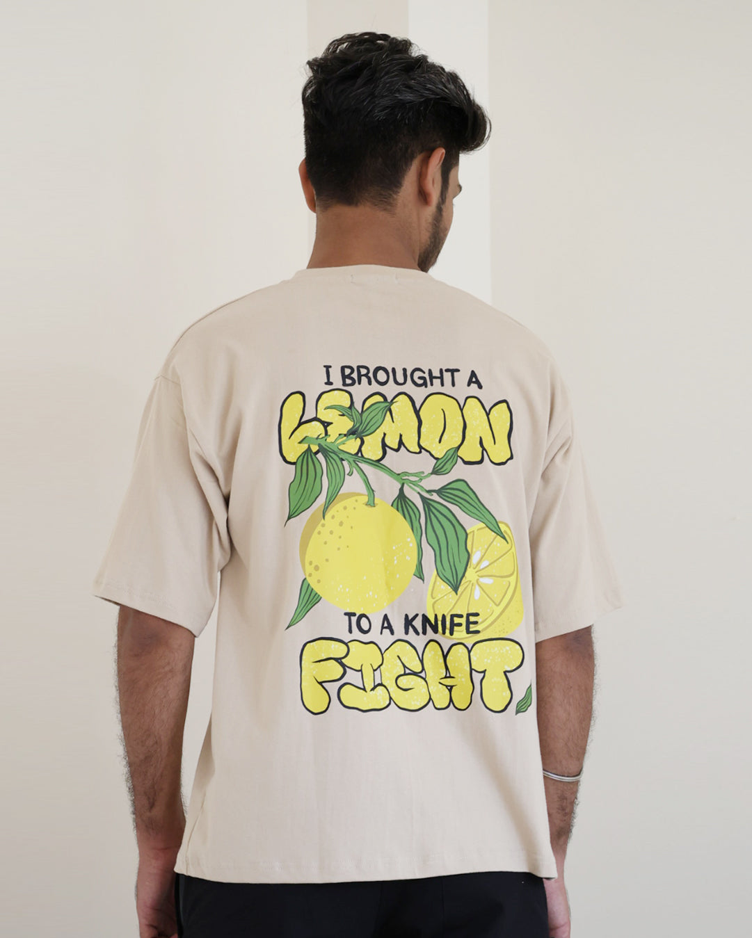 Lemon Fight T-Shirt With Black Cargo Pants